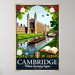 Poster Art de l'affiche rétro de voyage à Cambridge Angle