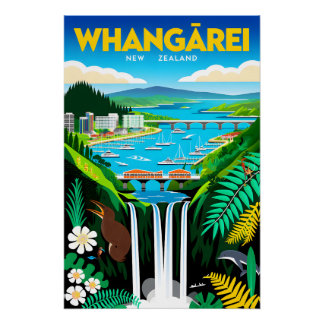 Poster Art de l'affiche rétro de voyage à Whangārei Nouve