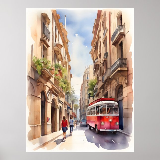 Poster Art de l'aquarelle de Barcelone (Devant)