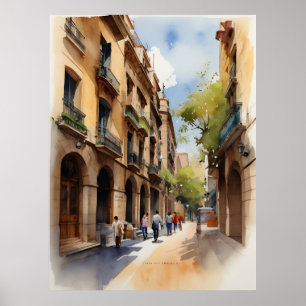 Poster Art de l'aquarelle de Barcelone