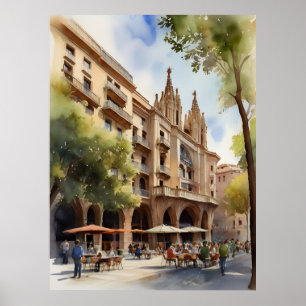 Poster Art de l'aquarelle de Barcelone