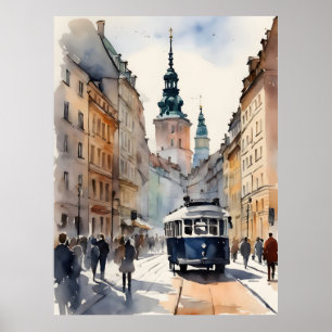 Poster Art de l'aquarelle de Varsovie