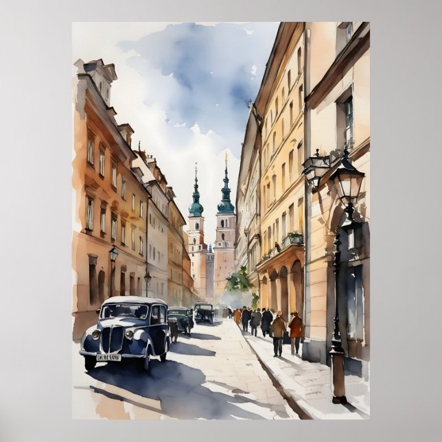 Poster Art de l'aquarelle de Varsovie (Devant)