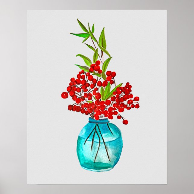 Poster Art de l'aquarelle Red Berries (Devant)