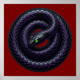 Poster Art de l'échelle violette néon serpent noir Ourobo