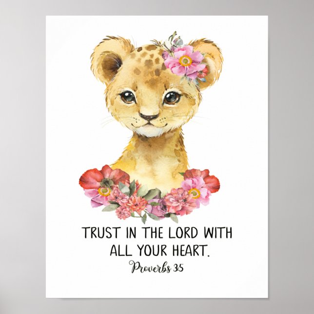 Poster Art de l'écriture pour enfants, Lion aquarelle, Pr (Devant)