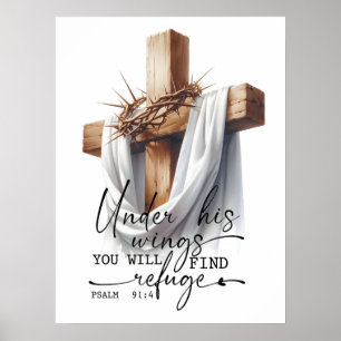 Poster Art de l'Écriture sous Ses Ailes – Psaume 91:4 