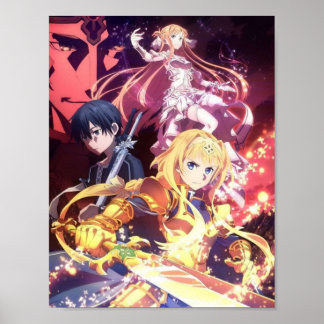 Poster Art de l'épée en ligne Kirito Alice Asuna