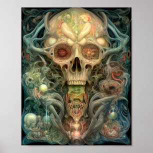 Poster Art de l'horreur surréelle Déplaisante du crâne