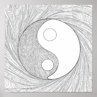 Poster Art de ligne abstrait dynamique : Yin Yang d'énerg