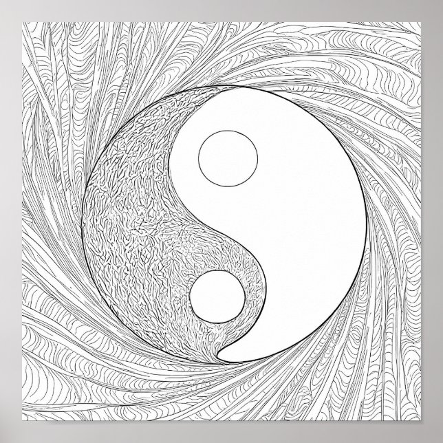 Poster Art de ligne abstrait dynamique : Yin Yang d'énerg (Devant)