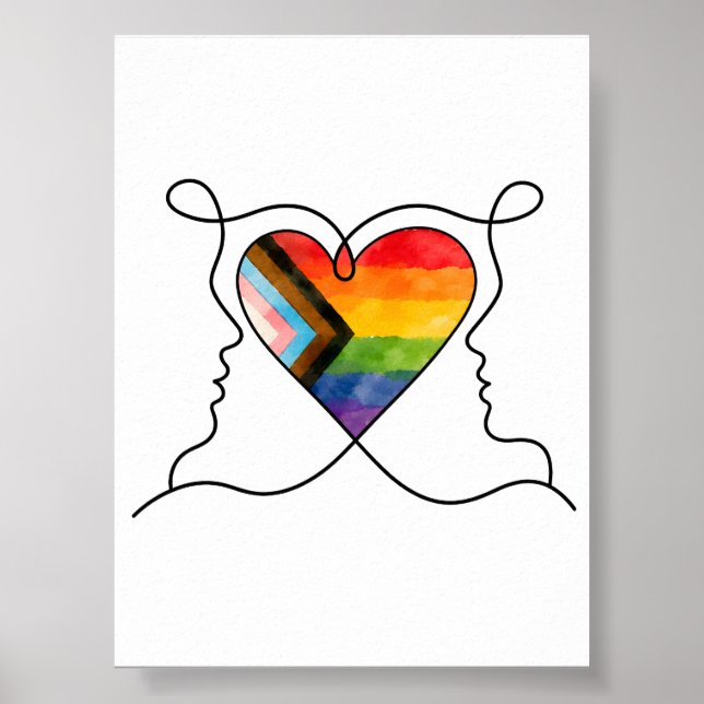 Poster Art de ligne de cœur de fierté de progrès (Devant)