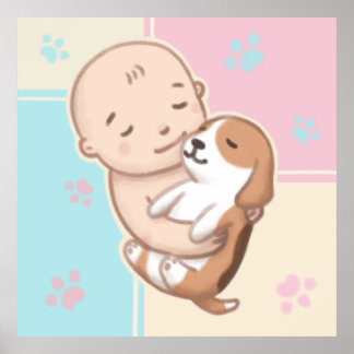 Poster Art de l'illustration de chien mignon et bébé