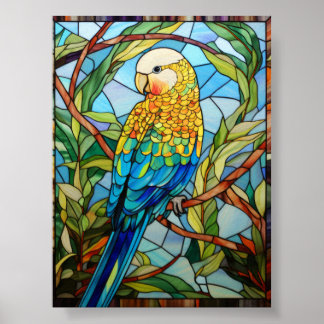 Poster Art de l'oiseau tropical Budgie en verre coloré