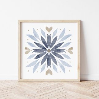 Poster Art de mandala à l'aquarelle bleu boho