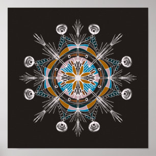 Poster Art de mandala gribouillé à la main coloré Boho