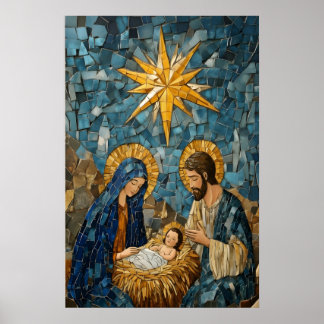 Poster Art de mosaïque de la Nativité de la Sainte Famill