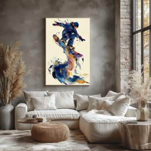 Poster Art de mouvement dynamique de snowboardeur à encre