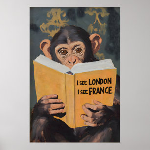 Poster Art de mur de salle de bain singe original 'Je voi