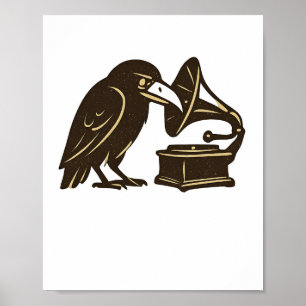 Poster Art de musique vintage Gramophone Corbeau