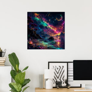 Poster Art de nébuleuse arc-en-ciel espace néon Galaxie C