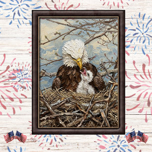 Poster Art de nid de pygargue à tête blanche et d'aiglon