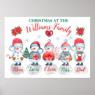 Poster Art de Noël de famille Aquarelle neige