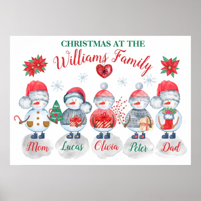 Poster Art de Noël de famille Aquarelle neige (Devant)