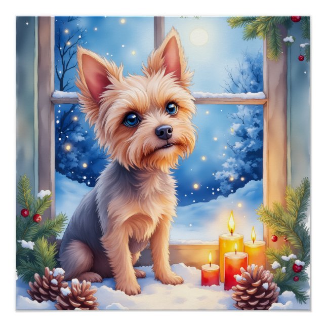 Poster Art de Noël Fenêtre Givrée Griffon de Bruxelles (Devant)