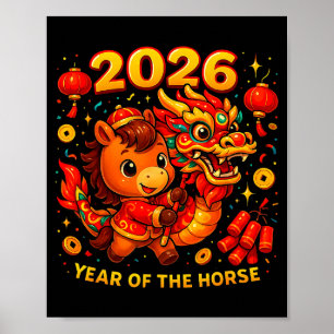 Poster Art de Nouvel An lunaire mignon de l'année du chev