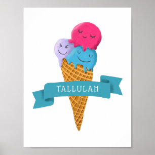 Poster Art de nurserie de cône de glace coloré avec nom