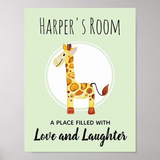 Poster Art de nurserie de girafe à l'aquarelle pour bébé  (Devant)