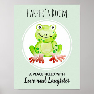 Poster Art de nurserie de grenouille verte aquarelle pour