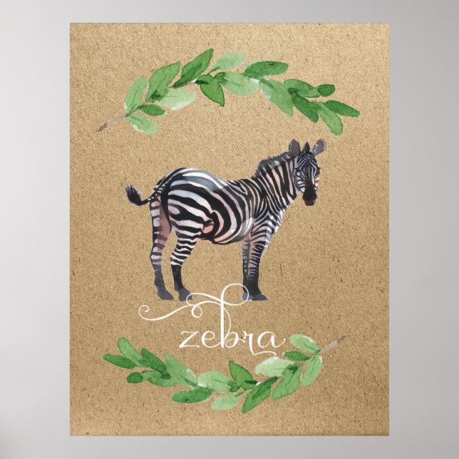 Poster Art de nurserie de jungle de safari zèbre (Devant)