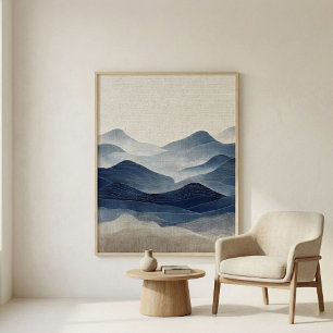 Poster Art de paysage abstrait indigo minimal