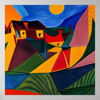 Poster Art de paysage de village audacieux