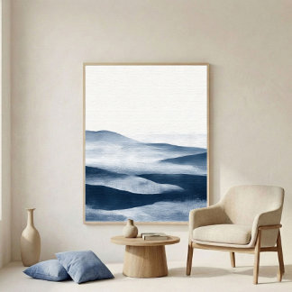 Poster Art de paysage en couches d'indigo minimal