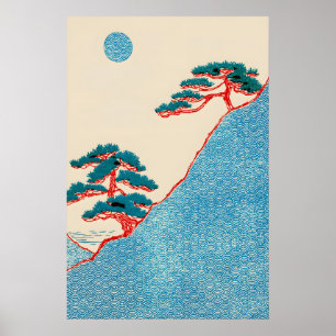 Poster Art de paysage minimaliste Zen Seigaiha Ukiyo-e