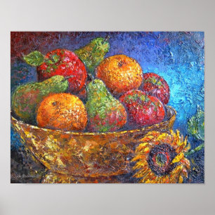 Poster Art de peinture de corbeille de fruits - multi