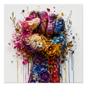 Poster Art de poing floral vibrant : force et résistance