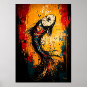 Poster Art de poisson expressionniste contemporain en mou