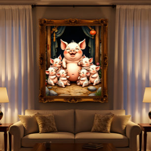 Poster Art de porc – Mère et porcelets