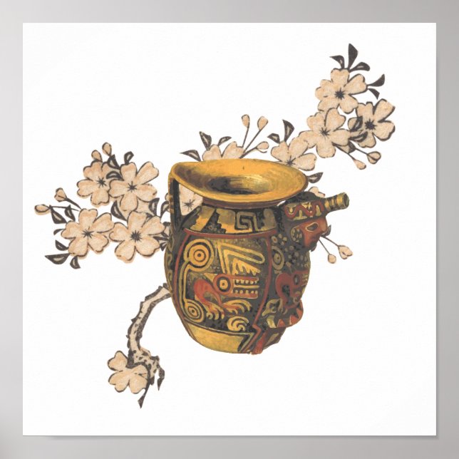 Poster Art de poterie inspiré par l'Inde avec design flor (Devant)
