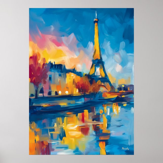 Poster Art de réflexion de rivière parisienne fauve color (Devant)