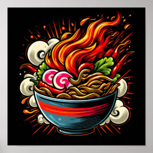 Poster Art de rue de nouilles japonaises Ramen épicé