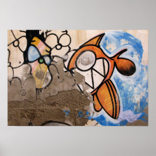 Poster Art de rue de poissons de bande dessinée de Las