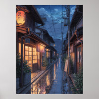 Art de rue japonais sous la pluie brumeuse