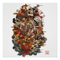 Art de squelette japonais | Crâne floral gothique