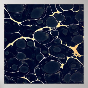 Poster Art De Style Encre D'Alcool Abstrait En Bleu Noir 