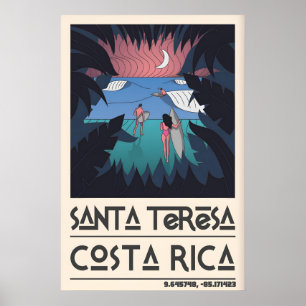 Poster Art de surf Santa Teresa, surfeurs stylisés et pal